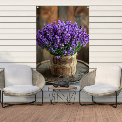 Stilleven van Lavendelboeket in Houten Vaas tuinposter