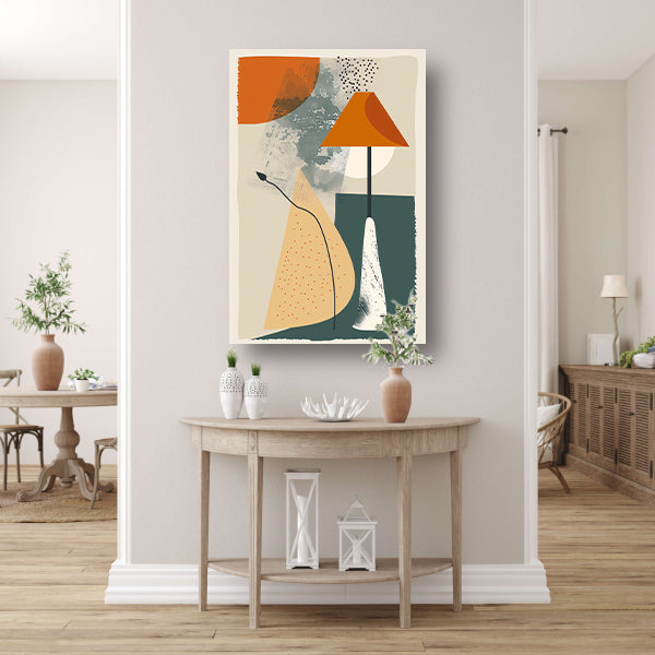 Abstract Lamp met Plant in Aardekleuren canvas
