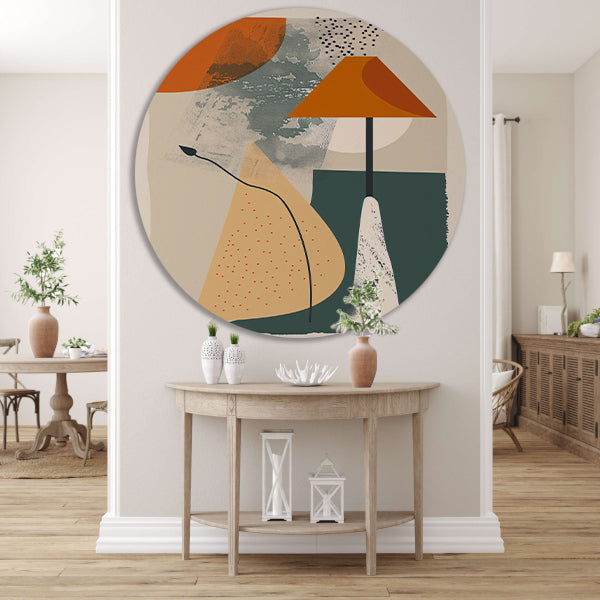 Abstract Lamp met Plant in Aardekleuren forex muurcirkel