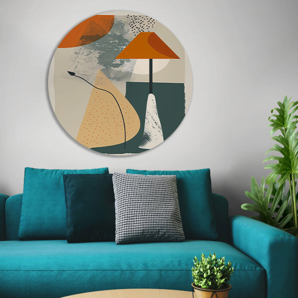 Abstract Lamp met Plant in Aardekleuren forex muurcirkel