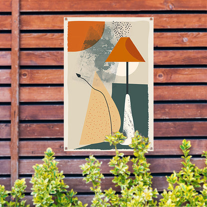 Abstract Lamp met Plant in Aardekleuren tuinposter