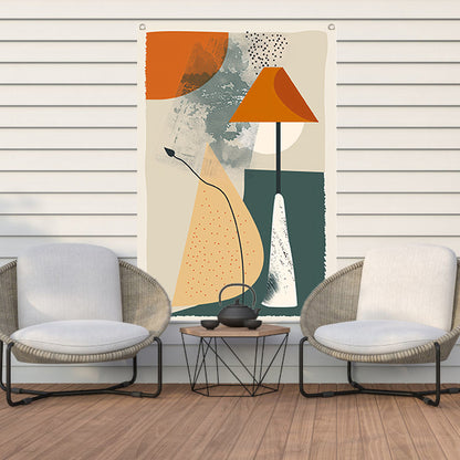 Abstract Lamp met Plant in Aardekleuren tuinposter