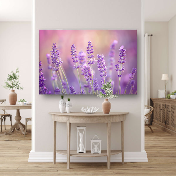 Betoverende lavendelvelden in zachte pasteltinten poster
