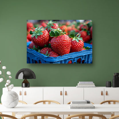 Blauwe schaal met aardbeien canvas