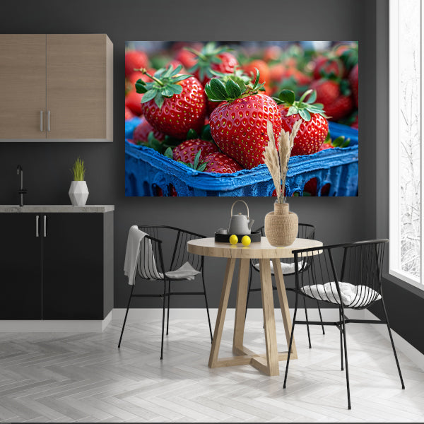 Blauwe schaal met aardbeien canvas