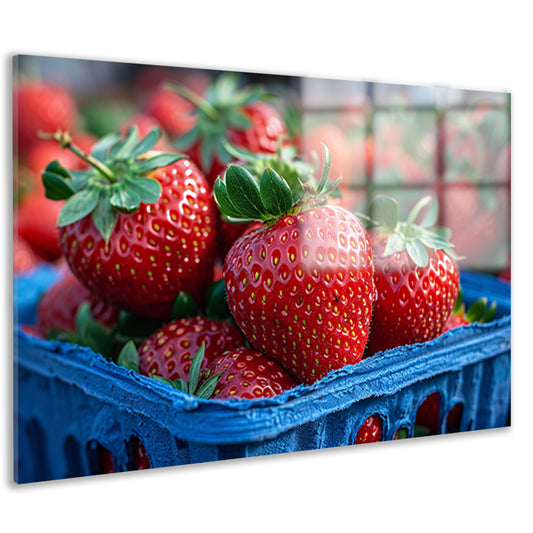 Blauwe schaal met aardbeien acrylglas