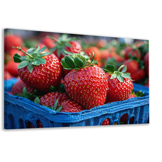 Blauwe schaal met aardbeien canvas