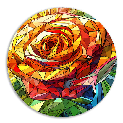 Abstract kleurrijk schilderij van een roos aluminium muurcirkel