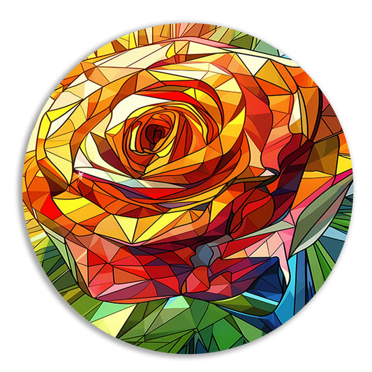 Abstract kleurrijk schilderij van een roos aluminium muurcirkel