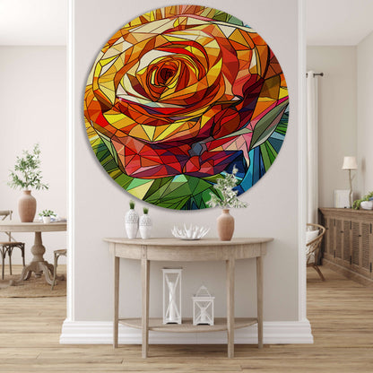 Abstract kleurrijk schilderij van een roos aluminium muurcirkel