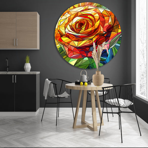 Abstract kleurrijk schilderij van een roos aluminium muurcirkel
