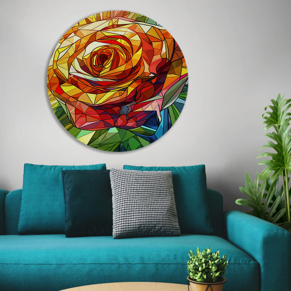 Abstract kleurrijk schilderij van een roos aluminium muurcirkel