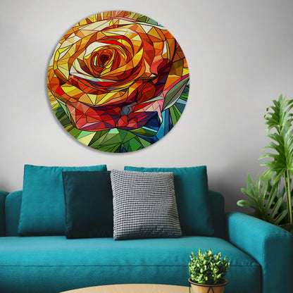 Abstract kleurrijk schilderij van een roos aluminium muurcirkel