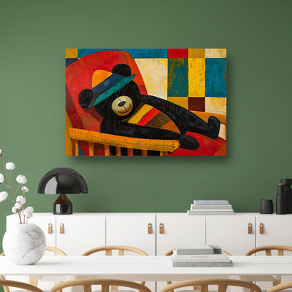 Vrolijke beer in kubistisch kleurenpalet canvas