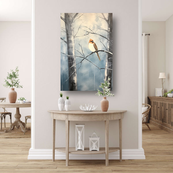 Winterse rustplaats voor een solitaire vogel canvas
