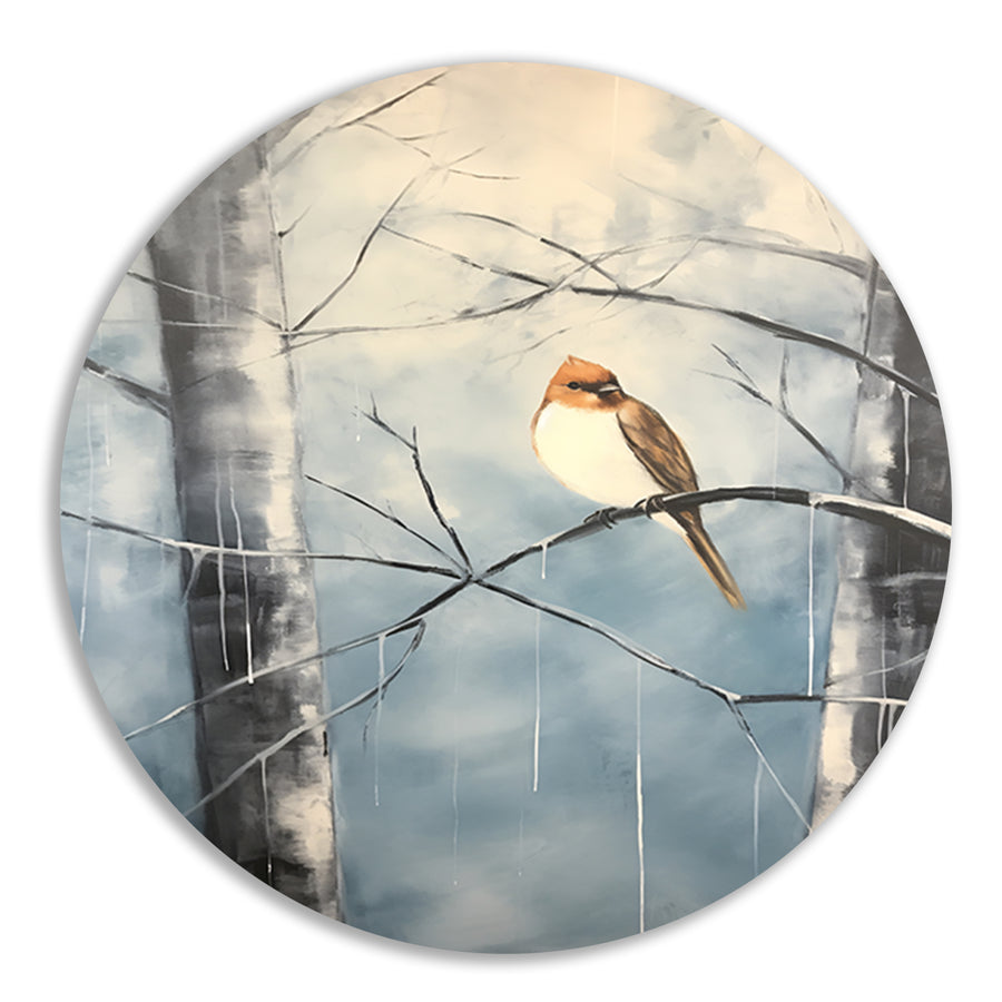 Winterse rustplaats voor een solitaire vogel aluminium muurcirkel
