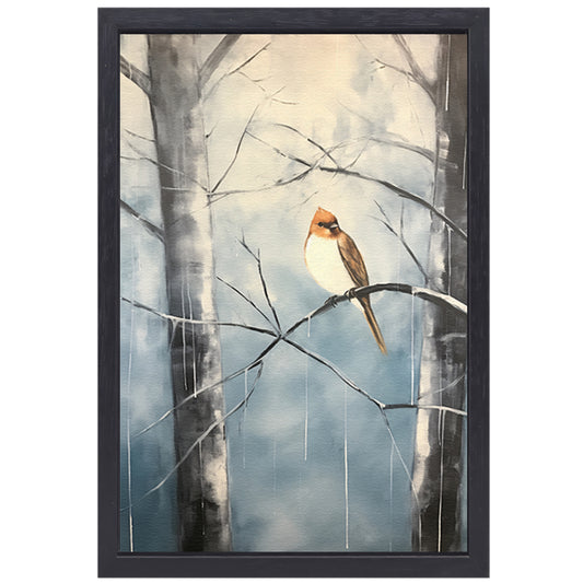 Winterse rustplaats voor een solitaire vogel canvas met baklijst