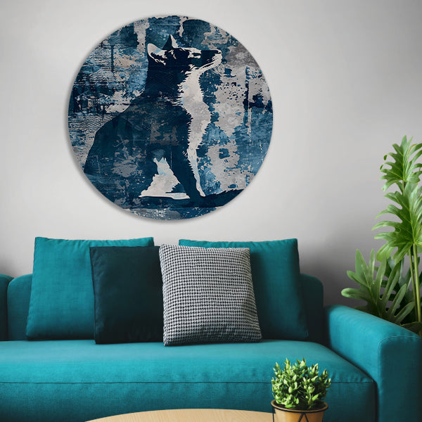 Abstracte digitale kunst van een kat aluminium muurcirkel