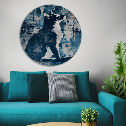 Abstracte digitale kunst van een kat aluminium muurcirkel
