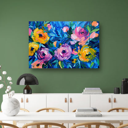 Kleurrijke Abstracte Impressie van Bloemen in Kunst canvas met baklijst