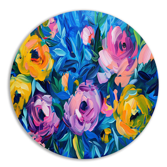 Kleurrijke Abstracte Impressie van Bloemen in Kunst forex muurcirkel
