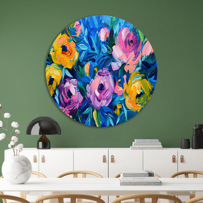 Kleurrijke Abstracte Impressie van Bloemen in Kunst forex muurcirkel