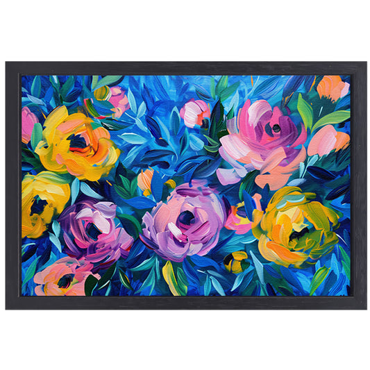 Kleurrijke Abstracte Impressie van Bloemen in Kunst canvas met baklijst