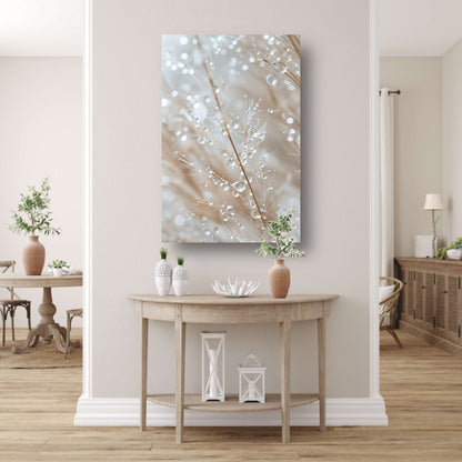 Glinsterende dauwdruppels op grashalmen canvas