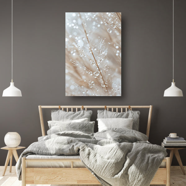 Glinsterende dauwdruppels op grashalmen canvas