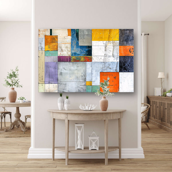 Abstracte geometrische kunst met levendige kleuren canvas met baklijst