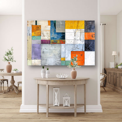 Abstracte geometrische kunst met levendige kleuren canvas met baklijst