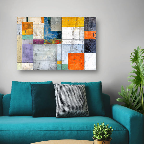Abstracte geometrische kunst met levendige kleuren canvas met baklijst
