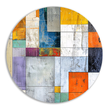 Abstracte geometrische kunst met levendige kleuren aluminium muurcirkel