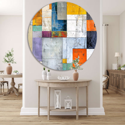 Abstracte geometrische kunst met levendige kleuren aluminium muurcirkel