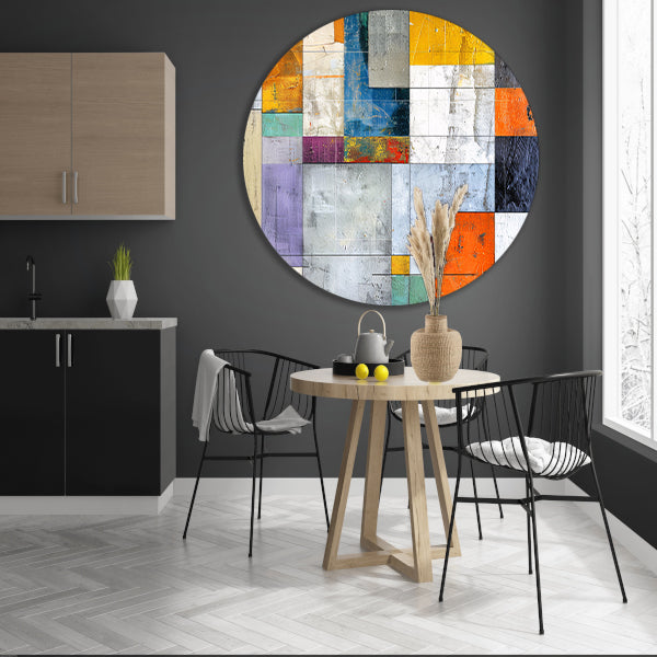 Abstracte geometrische kunst met levendige kleuren aluminium muurcirkel
