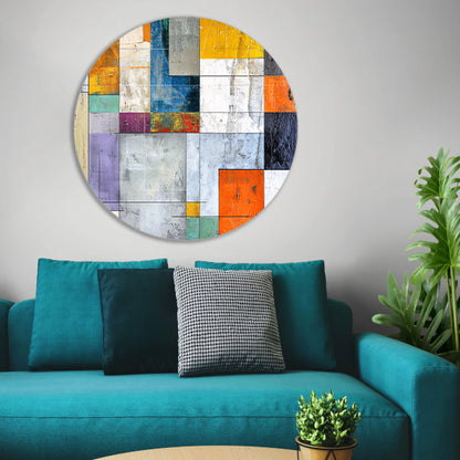 Abstracte geometrische kunst met levendige kleuren aluminium muurcirkel