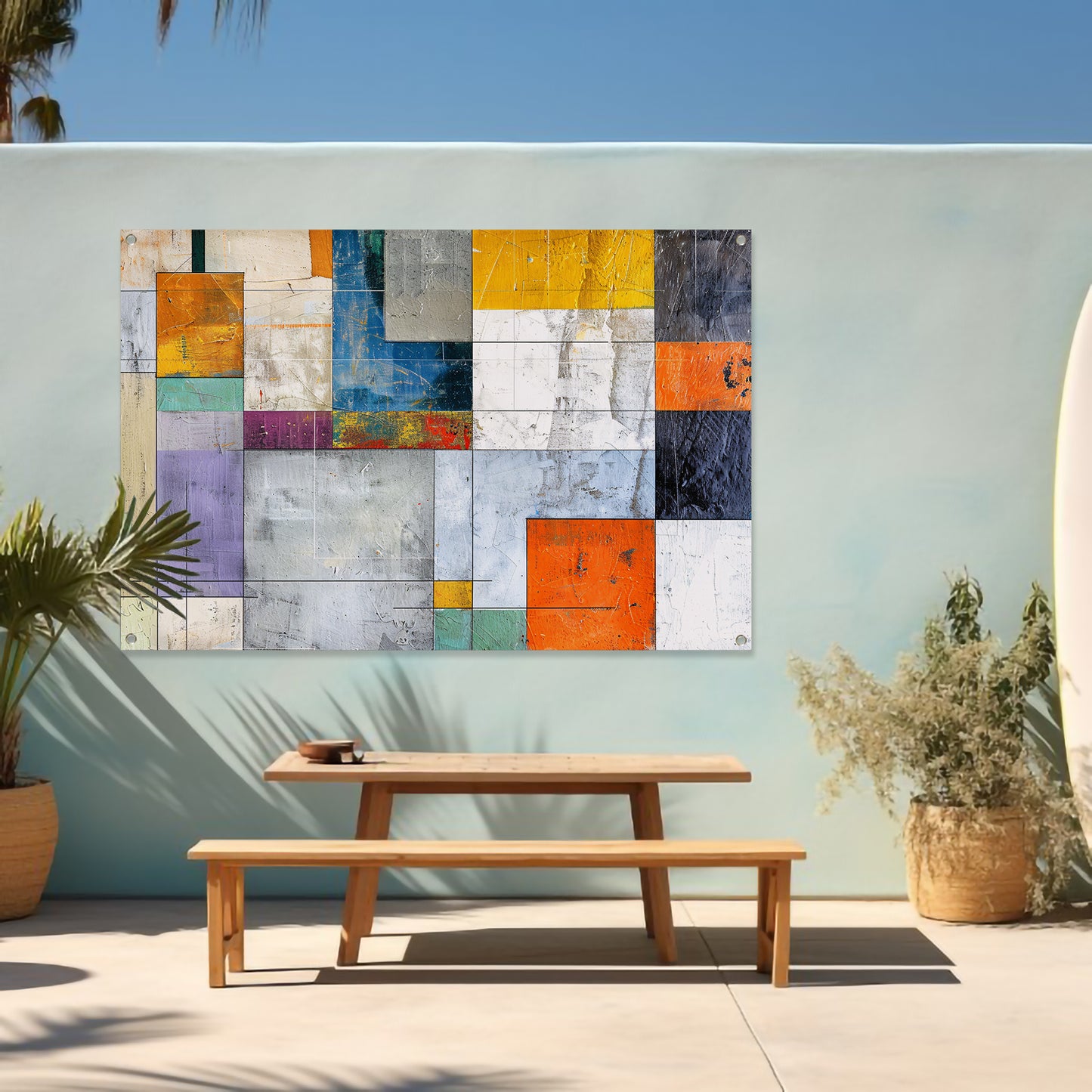 Abstracte geometrische kunst met levendige kleuren tuinposter