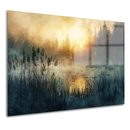 Mistige Ochtendzon Doorbrekend door het Bos acrylglas