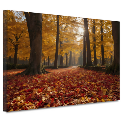 Herfstbladeren en Zonnestralen in het Bos canvas