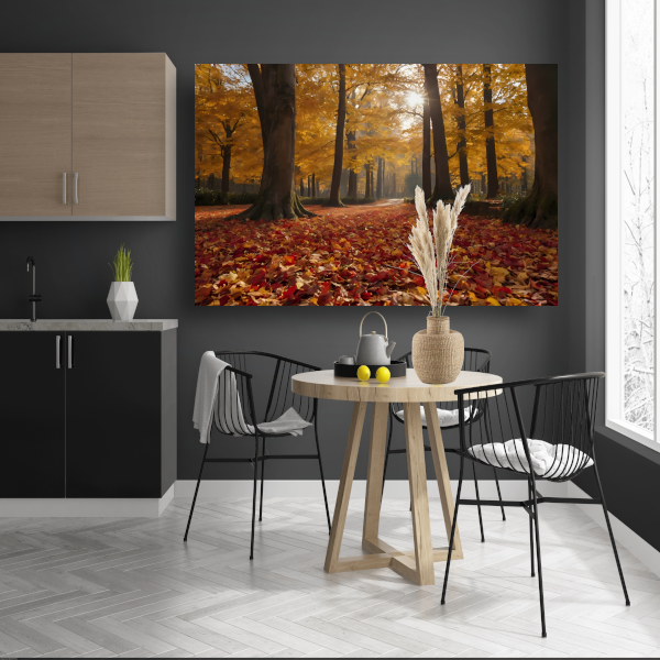 Herfstbladeren en Zonnestralen in het Bos canvas