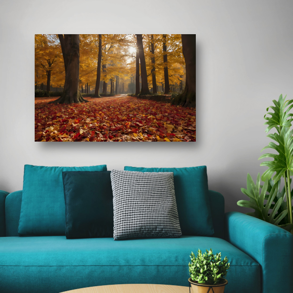 Herfstbladeren en Zonnestralen in het Bos canvas