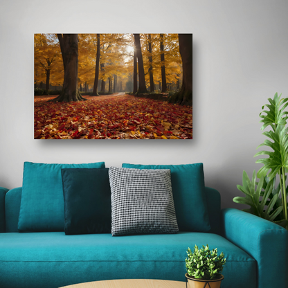 Herfstbladeren en Zonnestralen in het Bos poster
