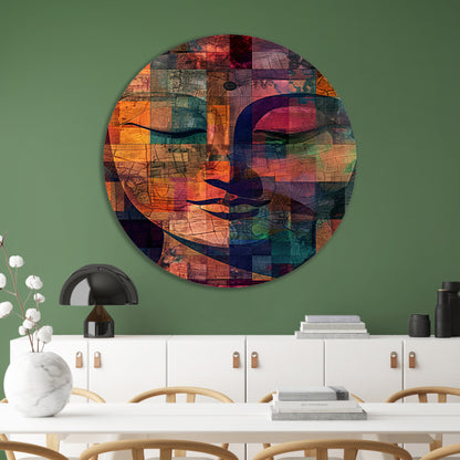 Abstracte kleurrijke Boeddha mozaïek kunstwerk aluminium muurcirkel