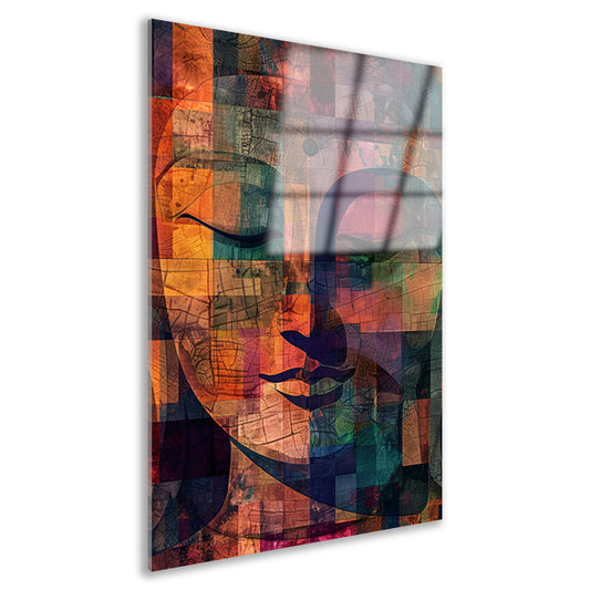 Abstracte kleurrijke Boeddha mozaïek kunstwerk acrylglas
