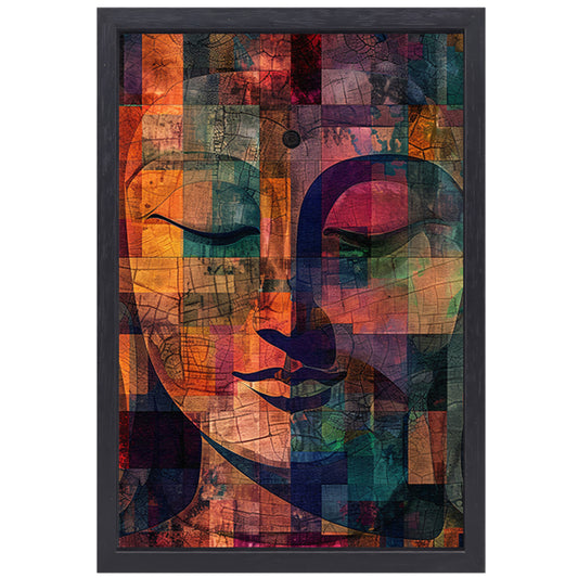 Abstracte kleurrijke Boeddha mozaïek kunstwerk canvas met baklijst