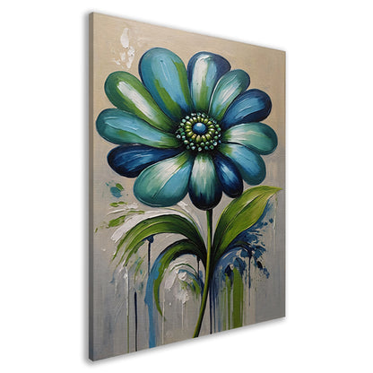 Abstracte Blauwe Bloem met Groene Bladeren canvas