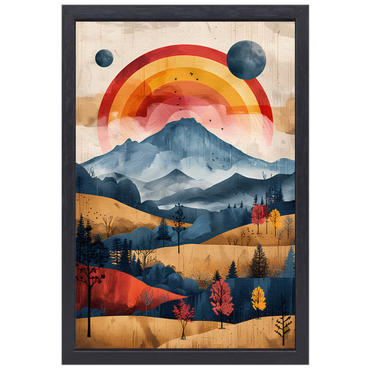 Herfstlandschap met buitenaardse planeten canvas met baklijst