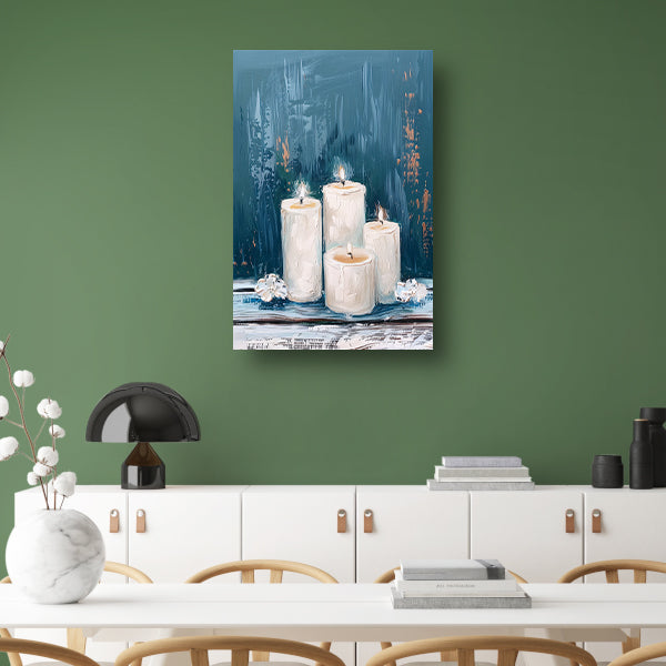 Prachtig realistisch schilderij van brandende kaarsen canvas met baklijst
