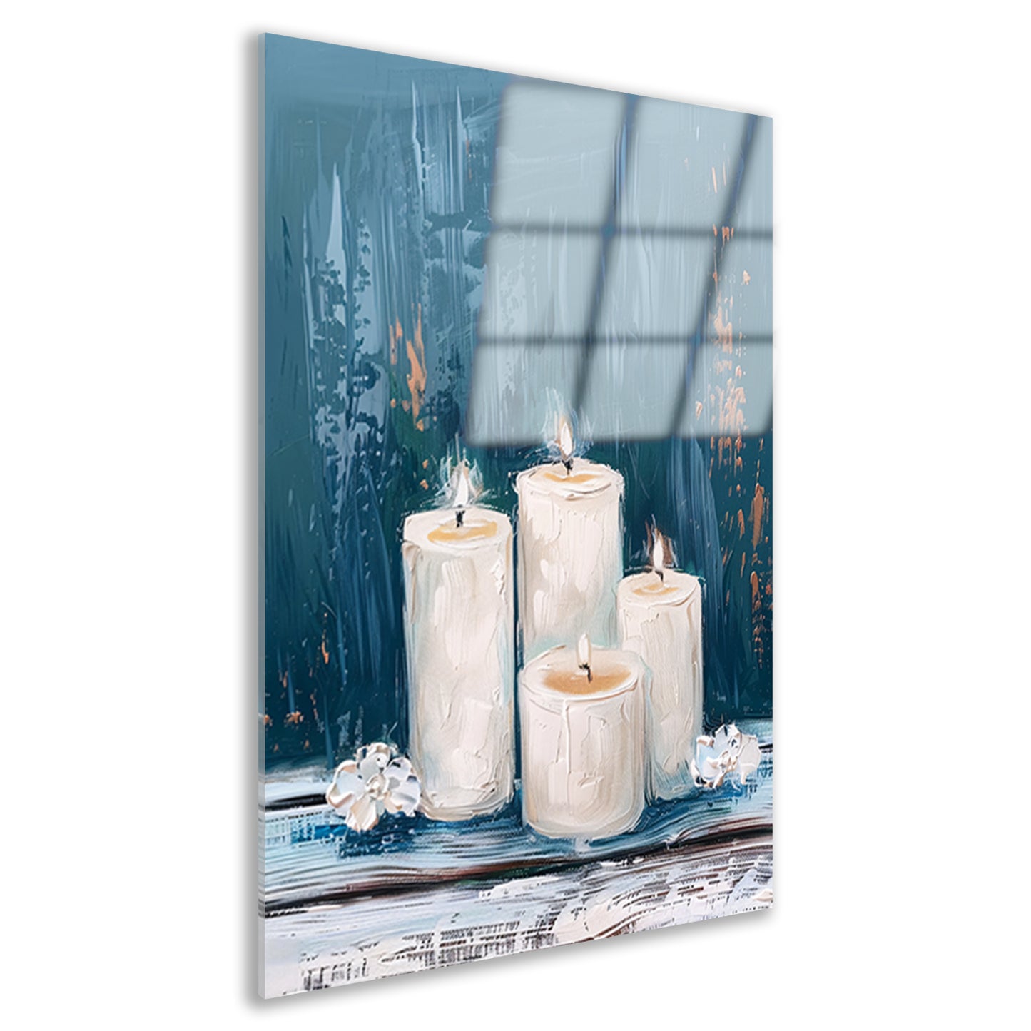 Prachtig realistisch schilderij van brandende kaarsen acrylglas