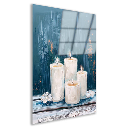 Prachtig realistisch schilderij van brandende kaarsen acrylglas